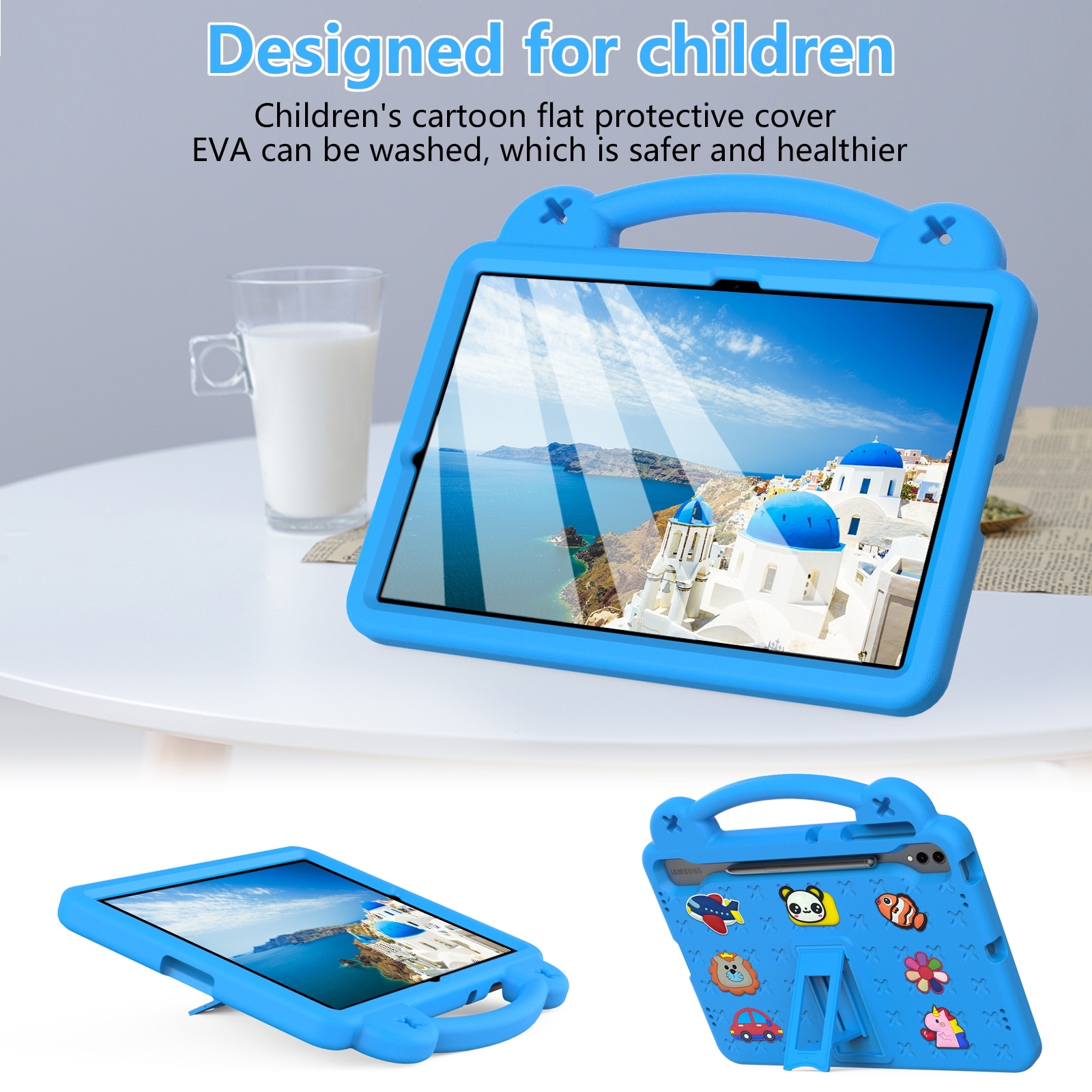 Husa tableta compatibila cu Samsung Galaxy Tab S10+12.4 X820, maner, suport kickstand, EVA rezistent la socuri, albastru cer inchis