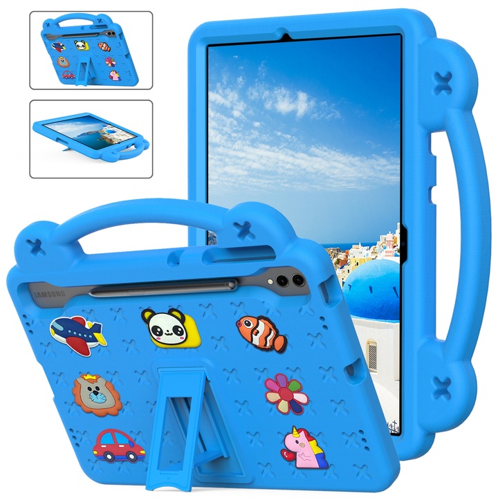 Husa tableta compatibila cu Samsung Galaxy Tab S10+12.4 X820, maner, suport kickstand, EVA rezistent la socuri, albastru cer inchis