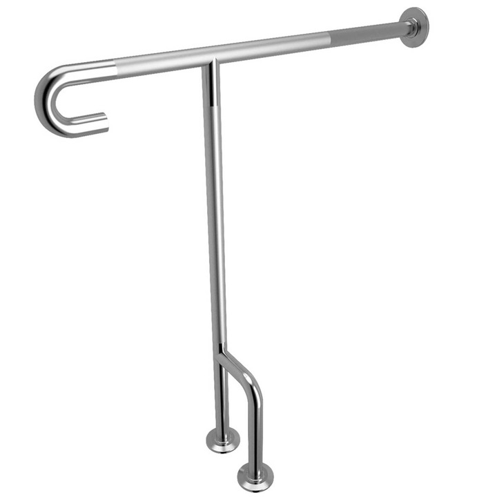 Bara de sprijin fixa cu picior de sustinere 90 cm din inox cu finisaj cromat pentru persoane cu dizabilitati | A44469