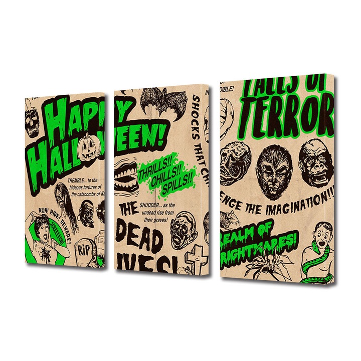 Set Tablouri Multicanvas 3 Piese Halloween Poster Halloween, 100 x 210 cm