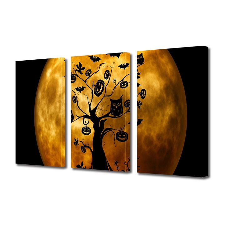 Set Tablouri Multicanvas 3 Piese Halloween Copac Halloween portocaliu, 100 x 210 cm