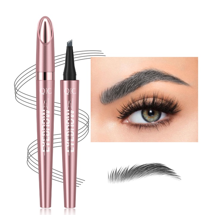 Creion pentru sprancene COCICA 3D Microblading, waterproof, cu varf in 4 puncte, gri