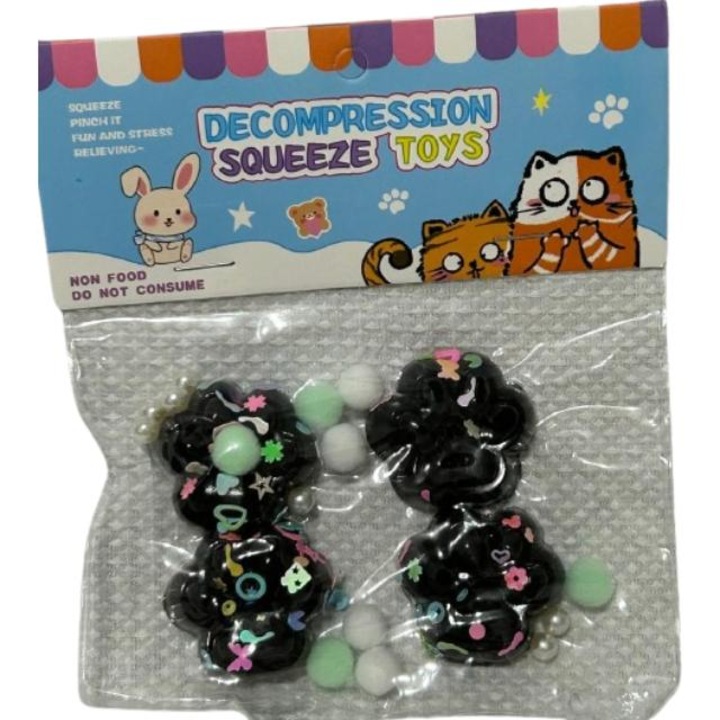 Интерактивна играчка Squishy, състояща се от 4 мини лапи, черна с искри, антистрес, с бързо връщане в първоначалната форма