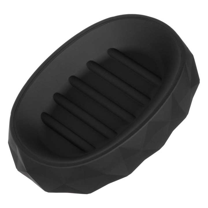 Savoniera din plastic negru ovala cu model diamond 13x9cm