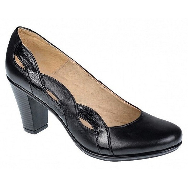 Pantofi dama din piele naturala cu toc model 200471, Negru