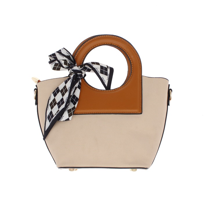 Дамска чанта през рамо, синтетичен материал, ButicCochet, 21x17x9 см, кремав, GND1042