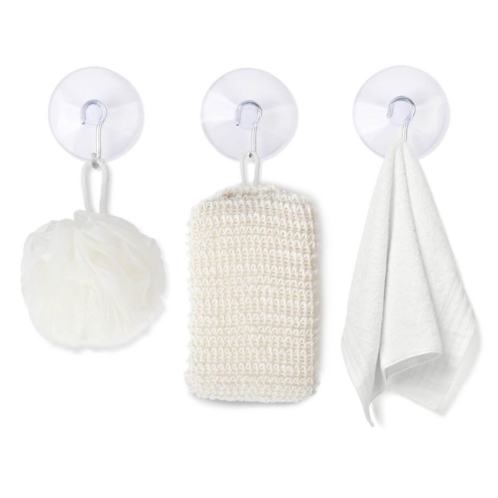 Cuiere Metalice cu Ventuza, 3cm, Transparent, Set 6 Bucati, MYONNA IT & E- COMMERCE ®