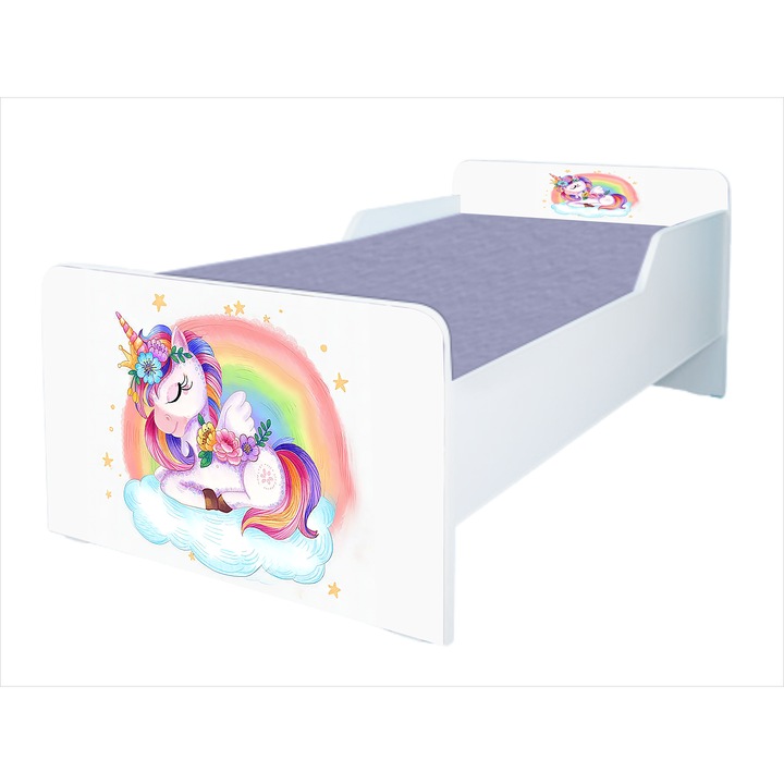 Pat Unicorn, 180x80 cm, cu protectie si saltea inclusa