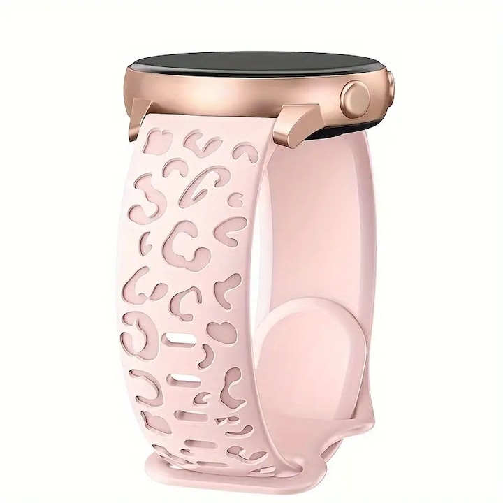Силиконова каишка, 20мм, за Samsung Galaxy Watch 5/Watch 4/Watch 6 40mm 44mm/Samsung Galaxy Watch 5 Pro 45mm/Galaxy Active 2/Galaxy Watch 3/Galaxy Watch 6 Classic Band, Леопардова шарка, Светлорозова