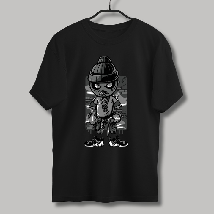 Tricou Barbati cu Imprimeu, MC Zombies, Bumbac, Negru, L INTL