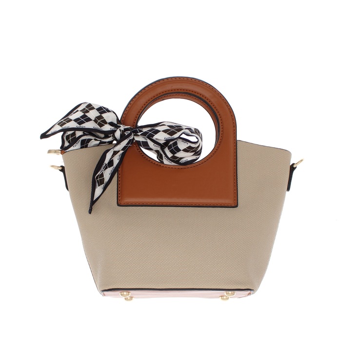 Дамска чанта през рамо, синтетичен материал, ButicCochet, 21x17x9 см, бежов, GND1045