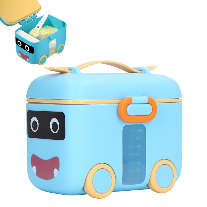Recipient depozitare lapte praf sau alimente, Axroad Mall, Cutie depozitare lapte praf, Fara BPA, Cu lingurita, Sigilat, Rezistent la umiditate, Pentru fructe, nuci, alimente complementare, 180ml, 12*10.5*9cm, Polipropilena, Albastru