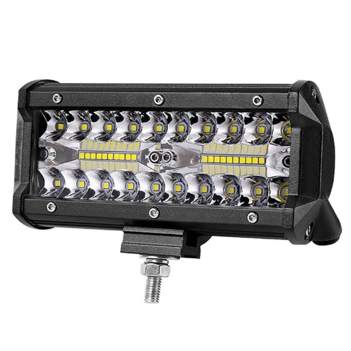 Proiector LED auto, Axroad Mall, Bara LED auto 120W offroad pentru SUV, ATV, Camion, Iluminare flood, Temperatura culoare 6000K, Rezistenta apa IP67, Carcasa din aluminiu, Durata de viata 50.000 ore, 17.6*8cm, Negru