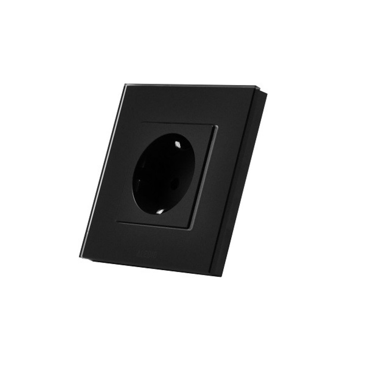 Priza simpla, standard german, 2P+T, rama din sticla, 16A, negru - Aledio
