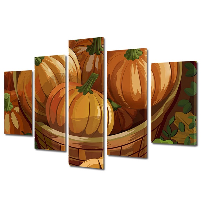 Set Tablouri Multicanvas 5 Piese Halloween Cos cu dovleci portocalii, 60 x 100 cm