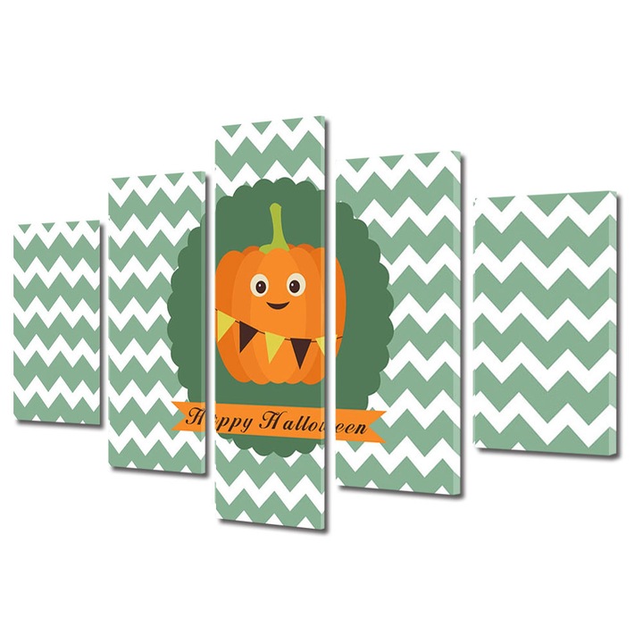 Set Tablouri Multicanvas 5 Piese Halloween Ilustratie dovleac de Halloween, 60 x 100 cm