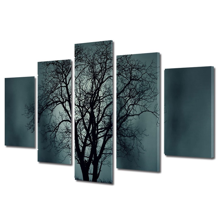 Set Tablouri Multicanvas 5 Piese Halloween Copac in peisaj gri, 60 x 100 cm
