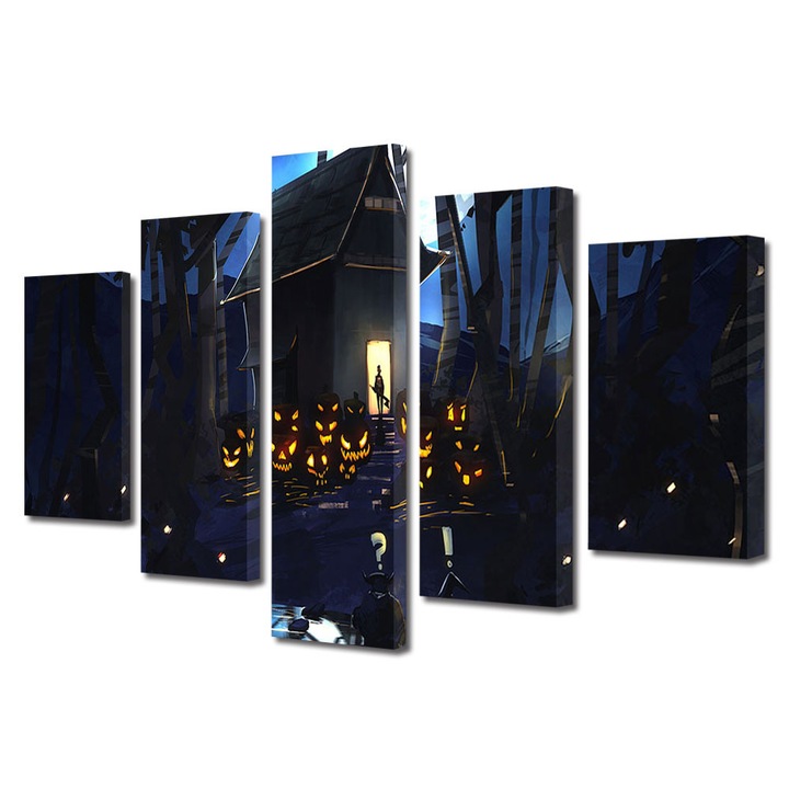 Set Tablouri Multicanvas 5 Piese Halloween Halloween casa din padure, 60 x 100 cm