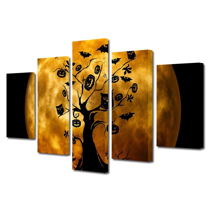 Set Tablouri Multicanvas 5 Piese Halloween Copac Halloween portocaliu, 60 x 100 cm