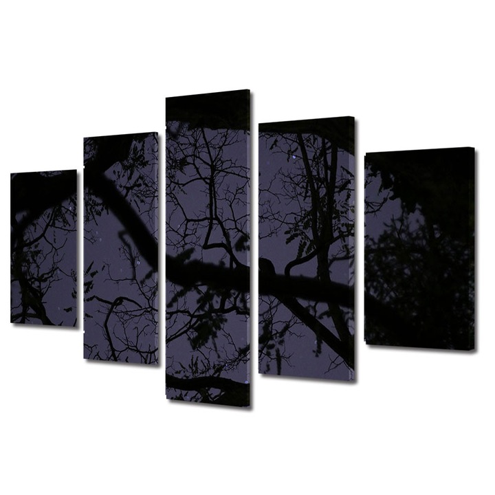 Set Tablouri Multicanvas 5 Piese Halloween Cer intunecat mov, 70 x 125 cm