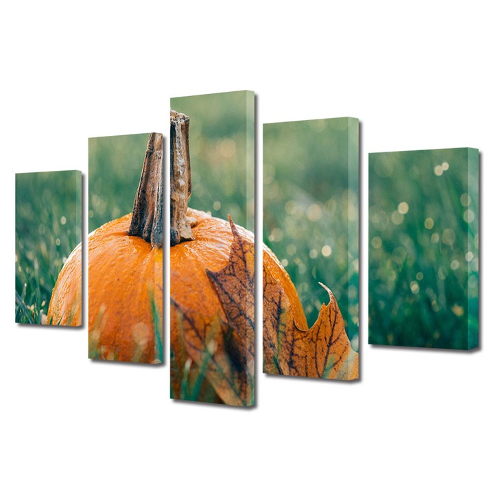 Set Tablouri Multicanvas 5 Piese Halloween Halloween dovleac in iarba, 60 x 100 cm