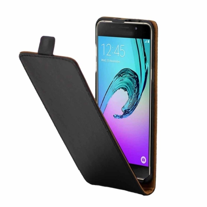 Husa MAGNETIC BUCKLE pentru SAMSUNG GALAXY A7 (2016) A710. Flip vertical. Piele. Negru