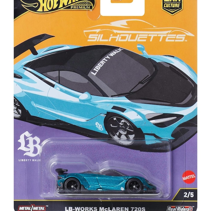 Hot Wheels prémium autó, sziluettek, LB-Works McLaren 720S, 2/5, JBK47, 1:64, kék