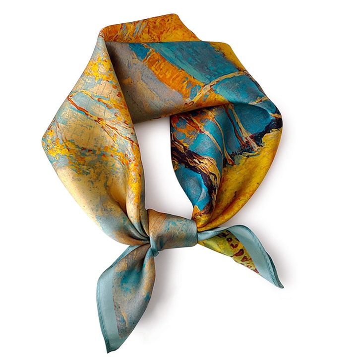 Esarfa TREXORA, model pictura in ulei, dubla fata, 70x70cm, multicolor, satin