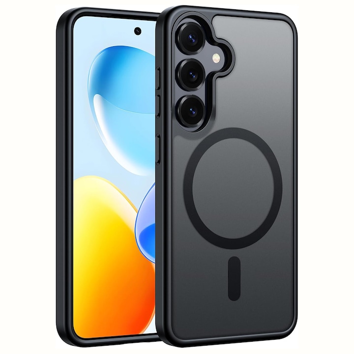 Husa pentru Samsung Galaxy S25, MobileSmart MagSafe, Hybrid ultra slim, carcasa spate Antisoc, hardcase, Negru