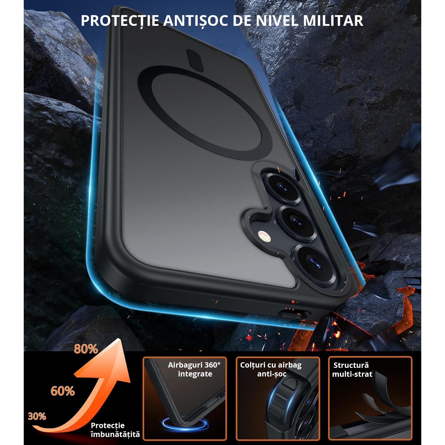 Husa pentru Samsung Galaxy S24 PLUS, MobileSmart MagSafe, Hybrid ultra slim, carcasa spate Antisoc, hardcase, Negru