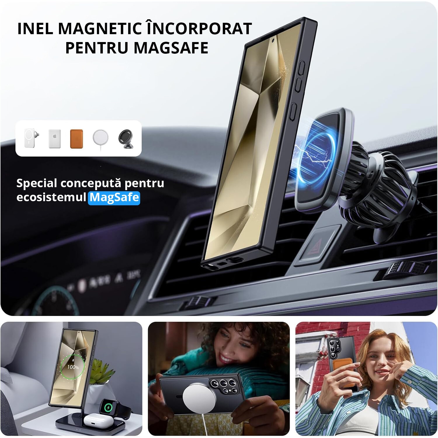 Husa pentru Samsung Galaxy S24 ULTRA, MobileSmart MagSafe, Hybrid ultra slim, carcasa spate Antisoc, hardcase, Negru