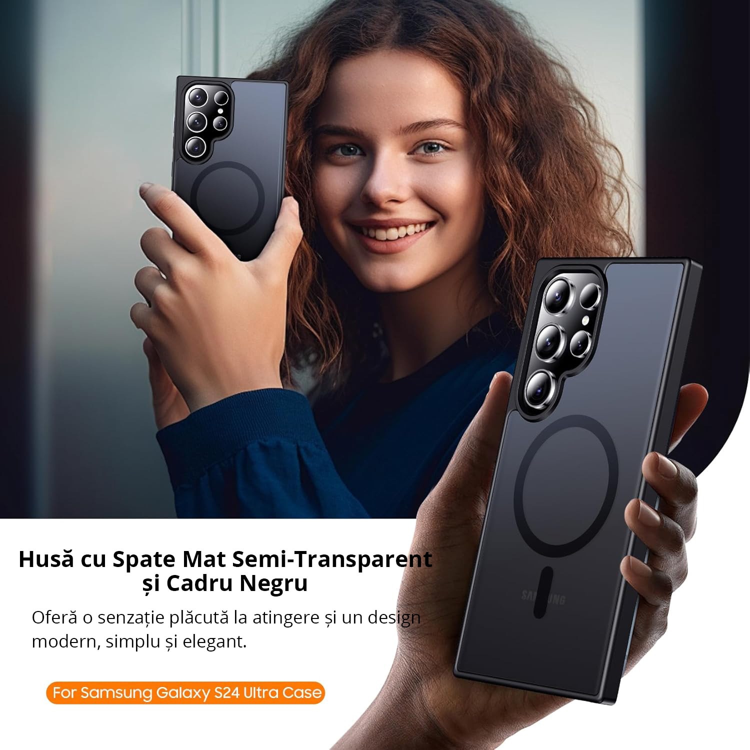 Husa pentru Samsung Galaxy S24 ULTRA, MobileSmart MagSafe, Hybrid ultra slim, carcasa spate Antisoc, hardcase, Negru