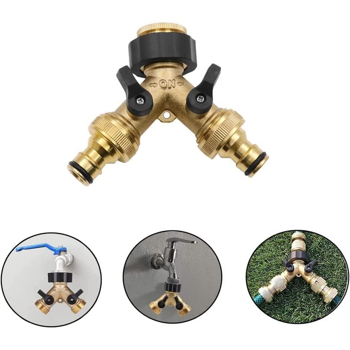 2-utas csap csapadapterrel, sárgaréz, 16x26mm, kerti öntözéshez, mosógépekhez, háziállatokhoz