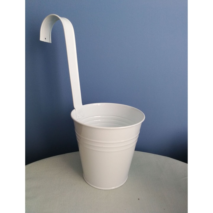 Ghiveci metalic suspendat pentru flori, alb, 13x9x16cm, set de 1