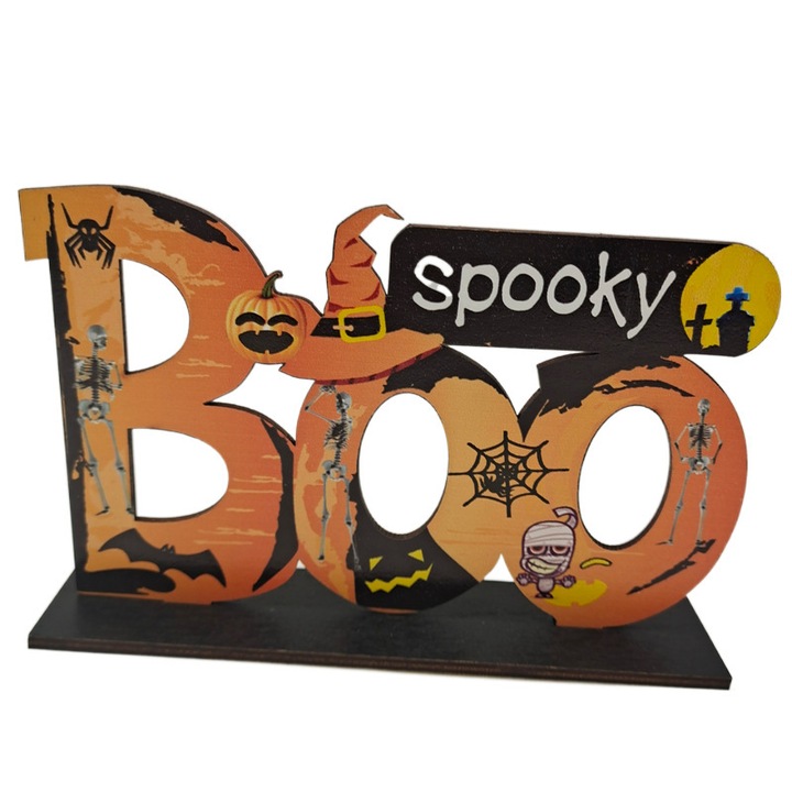 Decoratiune de Halloween din lemn, 18x11cm, design creativ, multicolor