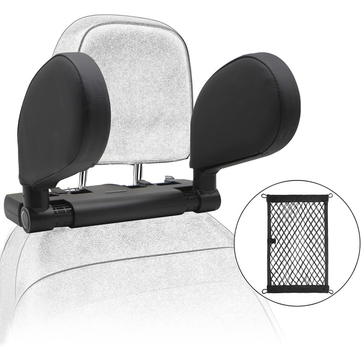 Автомобилна подглавница 3 в 1, регулируема, черна, 28x22x4см, със стойка за телефон и органайзер за кола