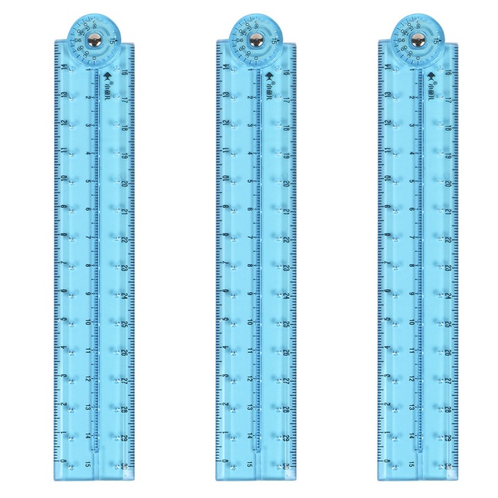 Set 3 rigle pliabile, 30cm, plastic rezistent, transparent, pentru birou si scoala