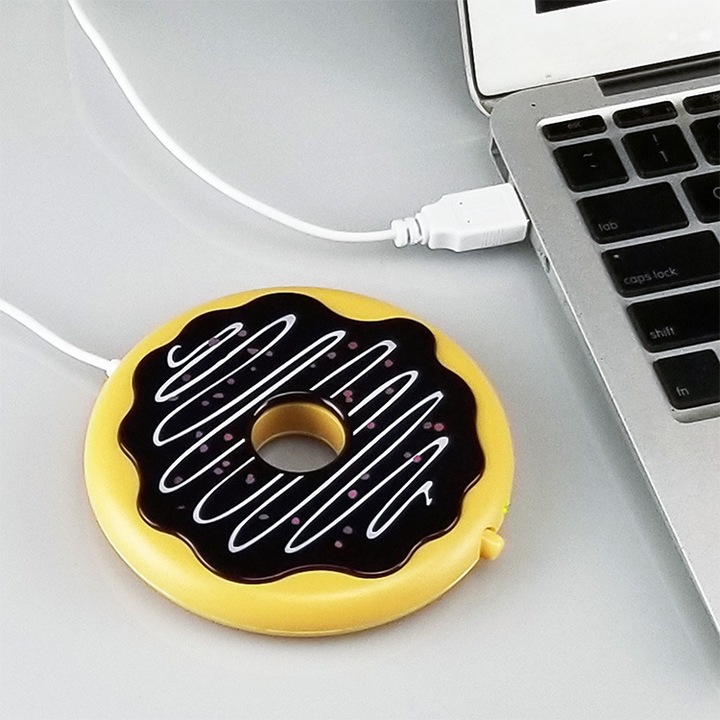 Coaster incalzit USB, forma de donut, plastic, 10x10x2.5cm
