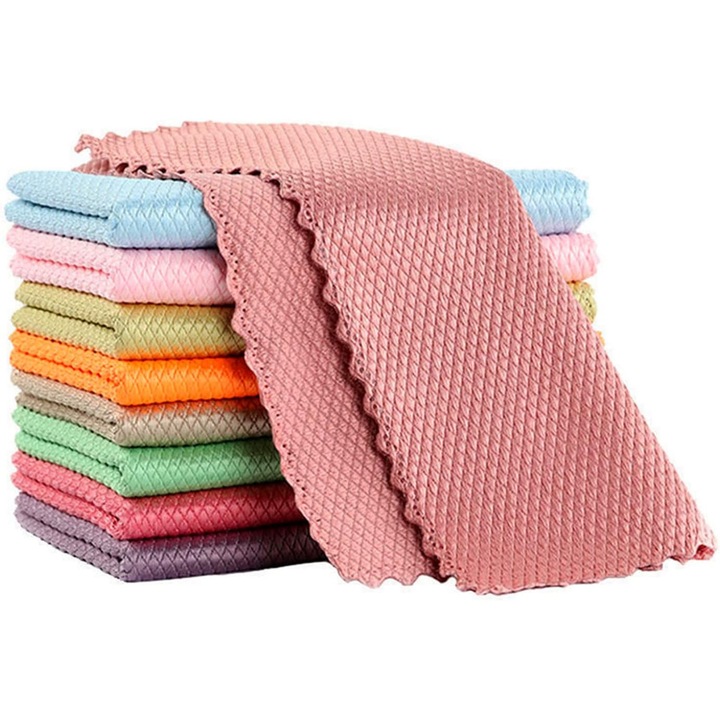 Set 10 lavete absorbante din material de calitate, 30x30cm, pentru curatare, multicolor