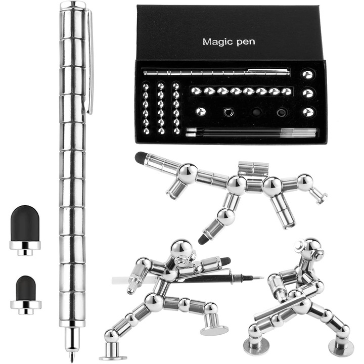 Pix magnetic set cu 14 inele magnetice, argintiu, 14.5x0.95cm