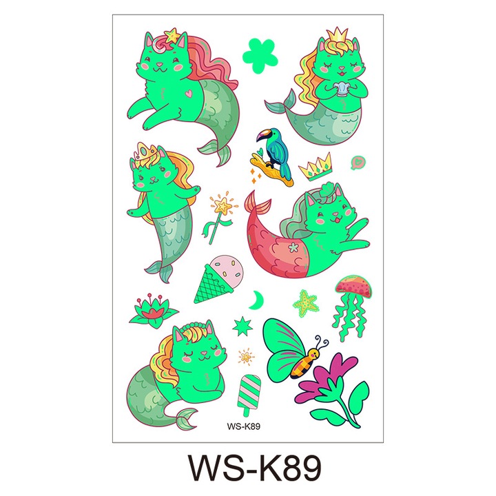 Set de stickere tatuaje fluorescente, pentru copii, 120x76mm