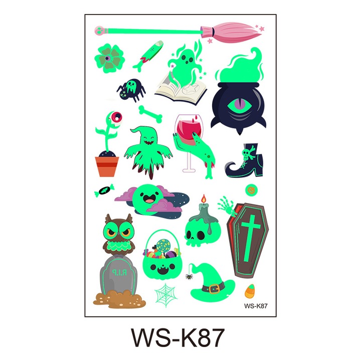 Set de stickere tatuaje fluorescente, pentru copii, 120x76mm