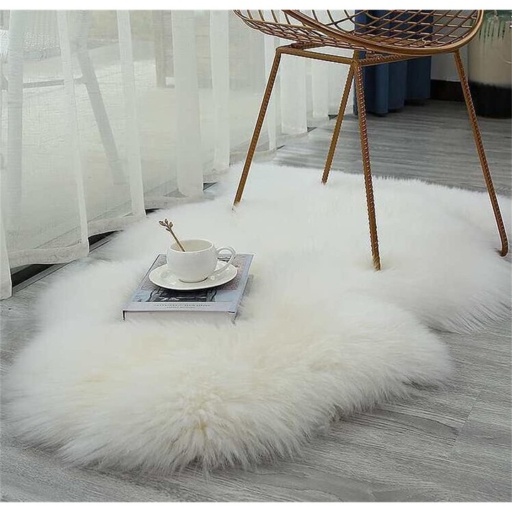 Килим, бял, 50x80см, полиестерна основа, противоплъзгащ