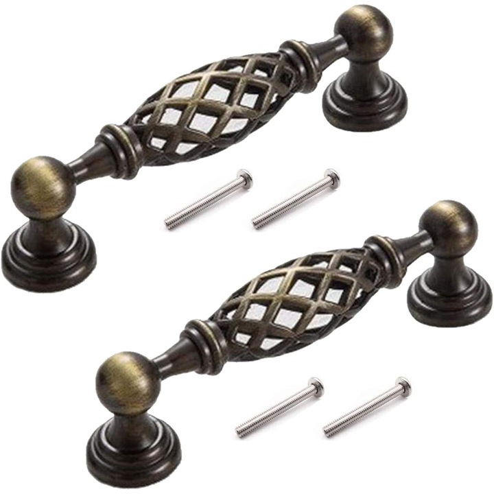 Manere usa set, design cu cuib de pasare, bronz antic, 120x30x20mm