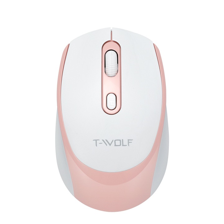Hordozható vezeték nélküli egér, 4 gombos, 2.4GHz, 800/1200/1600 DPI, rózsaszín és fehér, 105x68x43mm