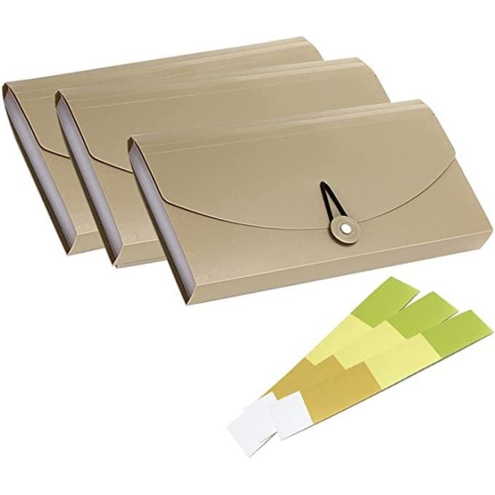 Set 3 Mape cu 13 Fise, Kaki, 26x13.5x3cm