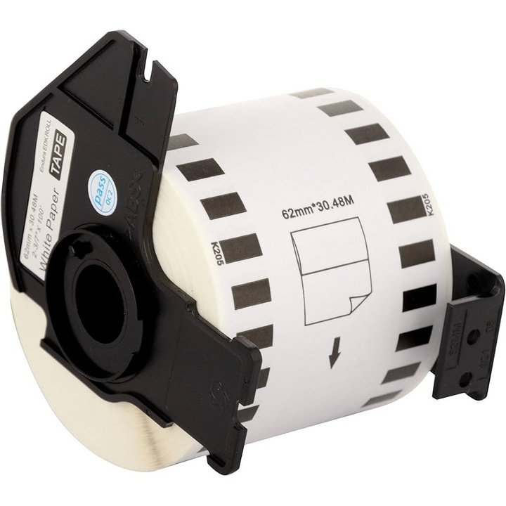 Rola Etichete Adezive Continua New-Ton DK-22205, Alb, 62mmX30.48m, Suport Plastic Inclus, Compatibila Brother P-Touch QL