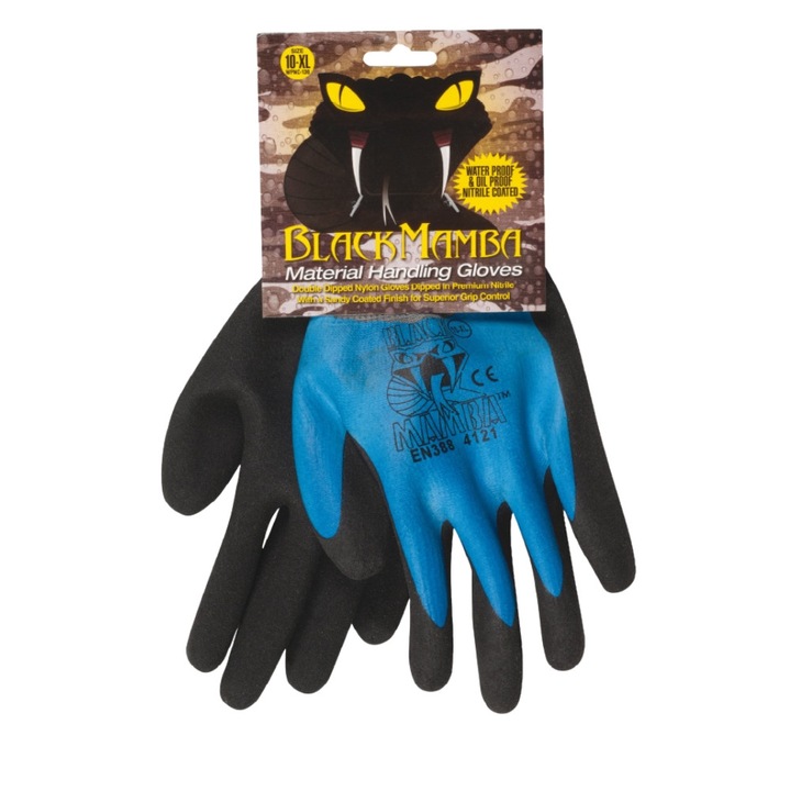 Водоустойчиви защитни ръкавици Black Mamba с найлоново покритие, нитрил, размер XL