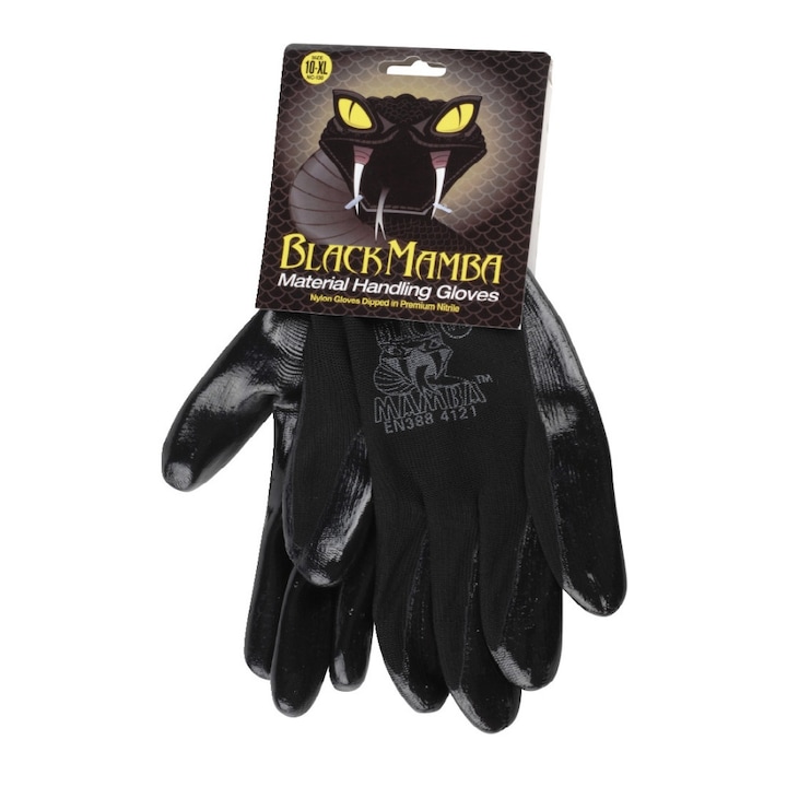 Защитни ръкавици Black Mamba с нитрилно покритие, потопени в найлон, размер L