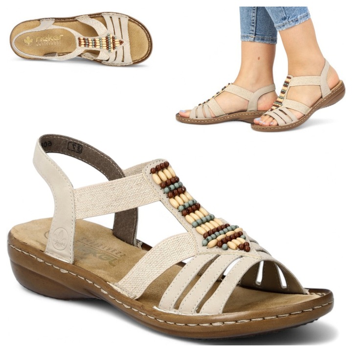 Дамски сандали на платформа, Rieker, бежови, екокожа, 38 EU